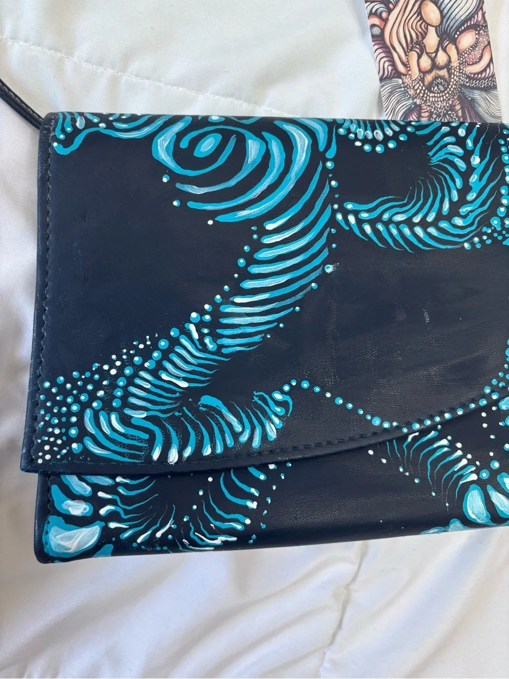 Blue Patterned Women's Crossbody Bag. Hand painted. One of a kind.